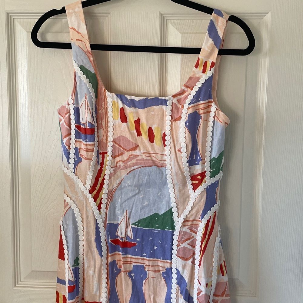 Christian Lacroix Linen Blend Midi Dress Costal Theme Vacation Size XS New - Picture 3 of 7